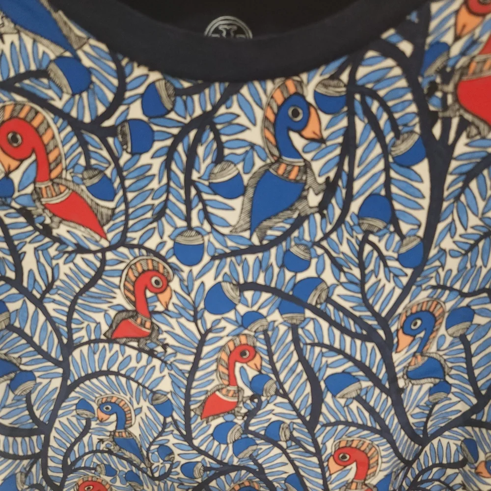Tory Burch• Wild thing silk/linen red and blue bird print.  Sz XXS